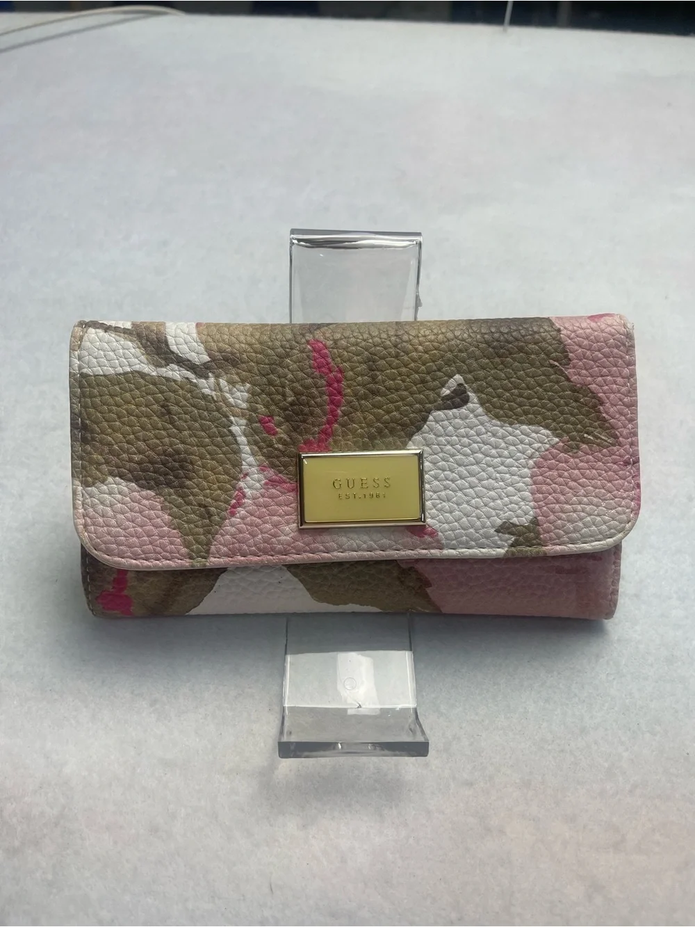 Guess Floral Camo Continental Wallet in Pink, White & Brown